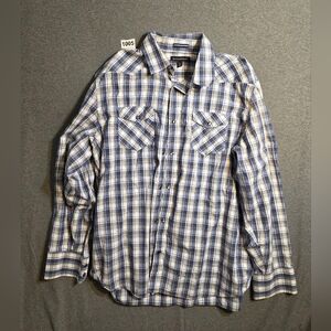Banana Republic Men's XL White and Blue Checkered Shirt Snap Front. Western